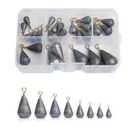 25Pcs Fishing Weights, Mixed 8 Sizes Deep Sea Fishing Weights 2g 3g 5g 7g 10g 15g 20g 30g Iron Fishing Sinkers Tackle Kit with Swivel for River Saltwater Freshwater