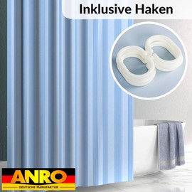 ANRO Shower Curtain Bath Curtain Shower Curtains Washable with Shower Curtain Rings Hooks Textile Curtains Made of Fabric 100% Polyester Waterproof Light Blue 120 x 200 cm