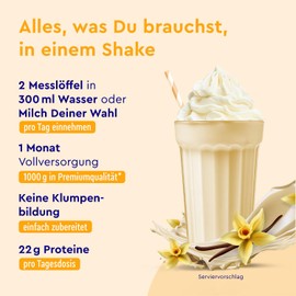 Vegan Protein Powder Vanilla - 1 kg Vegetable Protein - 33 Servings with 22 g Protein - No Soy - Made from Peas, Field Bean and Sunflower Protein Powder - 100% Vegan & Gluten Free