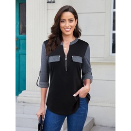 Bulotus Tunic Tops For Leggings For Women Plus Size Shirts (Black Grey Patchwork, X-Large)