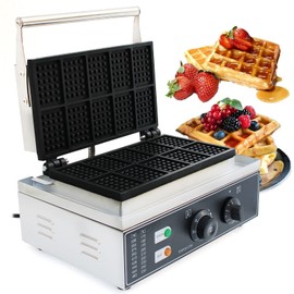 Square Waffle Iron, 110V Mini 10Pcs Nonstick Dual Heating Pans Electric Waffle Machine Temperature and Time Control Rectangle Belgian Waffle Maker for Bakeries, Cafes Shops