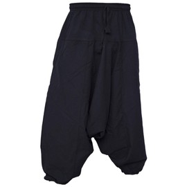 Gheri Men's Cotton Hemp Harem Aladdin Genie Wide Crotch Ninja Pants Trousers Black LXL