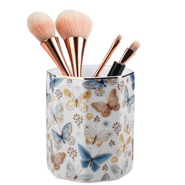 Jwest Pen Holder, Makeup Brush Holder Ceramic Shiny Gold Leopard Cheetah Pattern Animal Pencil Cup for Girls Women Durable Stand Desk Organizer Storage Gift for Office, Classroom, Home Light Brown