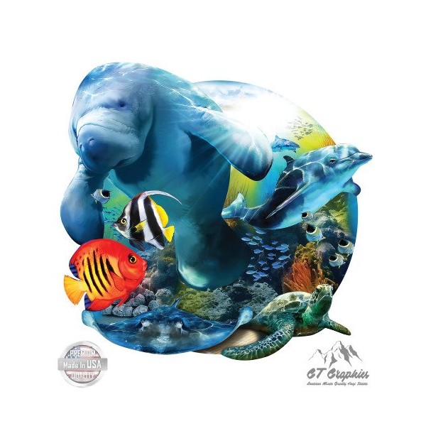 GT Graphics Underwater World Tropical Manatee Dolphins Sea Turtle - 20" - Large Size Vinyl Sticker - for Truck Car Cornhole Board