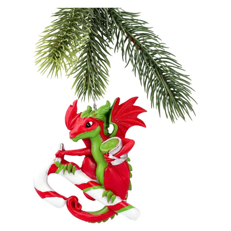 Fairy Tale Dragon on Candy Cane 10cm - Red Green