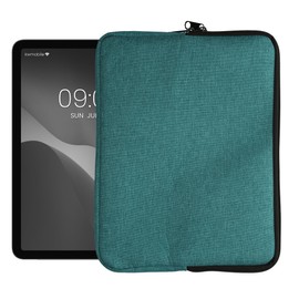 kwmobile Universal Fabric Tablet Sleeve - Soft Fabric with Zippered Closure - Full Practical Protection for Your Tablet - Petrol