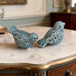 Jeukwud Set of 2 Ceramic Bird Figurines, Ceramic Bird Statues