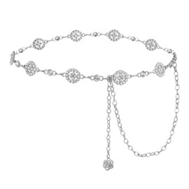 AWAYTR Waist Chains Belts for Women - Rhinestone Gold Silver Chain Belts for Dresses(Silver-Round1)