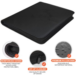 Trading Card Binder 9 Pockets,Card Collection Binder with Zipper,Card Favorites Album for Football Cards, Baseball Cards, Mtg Card Games, Dutch Blitzkrieg Card Games (BLACK)