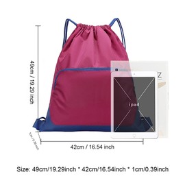 Drawstring Backpack, Waterproof Foldable Sports Bag for Gym, Hiking, Swimming, Sports - Lightweight with Zipper Pockets (Pink)