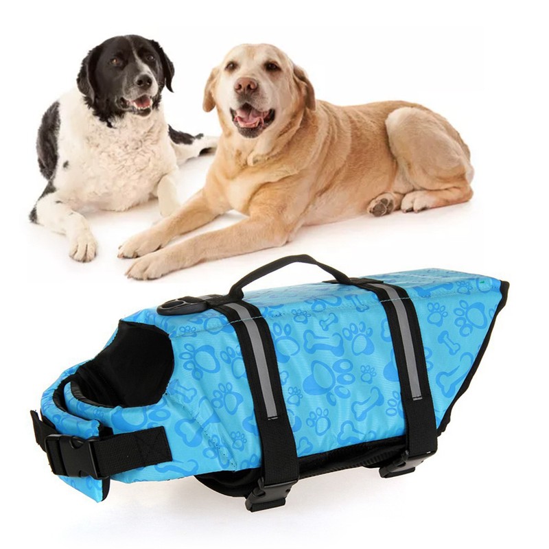Dog Life Jacket Blue Bone Pattern Reflective Pet Dog Lifesaver