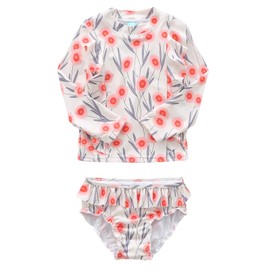 Aisyee Baby Girls Rash Guard Swimsuits Set for Girls Long Sleeve Bathing Suits with Bikini Bottom Two Piece Swim SetRose Red Floral 12-18 Months