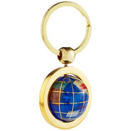 Unique Art 1-Inch Diameter Bahama Blue Pearl Swirl Ocean Gemstone World Globe Keychain with Gold Keyring
