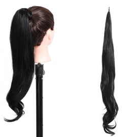 Flexible Wrap Around Ponytail Extension Curly Wave Hair Extension Long Curly Ponytails Hairpieces For Women Ladies Daily Use (32inches, 1B)
