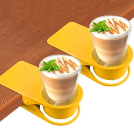 Kalolary 2-Pack Table Edge Cup Holder - Versatile Clip for Drinking Cups, Mugs & Bottles - Ideal for Home, Office & School (Yellow)