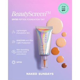 Naked Sundays BeautyScreen™ SPF 50 Mineral Peptide Foundation Tint – 2-in-1 Skin Tint & Mineral Sunscreen | Radiant, Buildable Coverage, Acne-Safe, Infused with Peptides (2 Fair Sand, 1.01 oz)