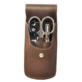 Pfeilring Manicure Made From Buffalo Leather 3 Piece Stainless Steel Items/(Nail File, Tweezers, Nail Clippers – Brown (Pack of 3)