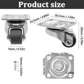 Aoyswuz Pack of 8 Mini Wheels Swivel Castors 12 mm Small Furniture Castors Silent Castors with Ball Bearings for Mini Furniture Storage Box (with Screws and Double-Sided Viscose)