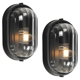 Luminzone 2 Pack Outdoor Oval Wall Lights, 11'' Nautical Bulkhead Light Sauna, Aluminum Exterior Flush Mount Ceiling Light Waterproof Wall Sconce, E26 ST58 Bulb Outdoor Lamp for Garage Deck Porch