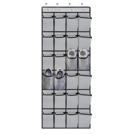 Over Door Shoe Storage, Hanging Shoe Storage, Shoe Organiser Hanging, Over the Door Shoe Storage, 24 Large Mesh Pockets Door Hanging with 4 Door Hooks, for Kitchen, Bedroom, Bathroom Closet (Gray)