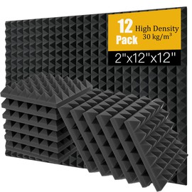 Acoustic Foam Panels 12 Pack 2" x 12"x 12" Pyramid Saiqiang Sound Panels Noise Reducing for Walls Black Soundproof Foam Absorbing Fire-Resistant Soundproofing High Density for Studio, Gaming Room