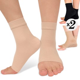 ACTINPUT Paquete de 2 Tobilleras Manga de Compresión 8-15 Mmhg Calcetines de Compresión con Punta Abierta Mujeres Y Hombres para Hinchazón, Fascitis Plantar, Esguince Negro/Beige L/Xl Xxl Negro/Beige