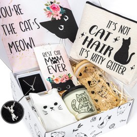 PuGez Cat Mom Gifts For Women, Funny Cat Lovers Themed Gift Box For Mother's Day, Birthday, Christmas, Cute Basket Stuff For Crazy Lady Owner Friends Girls Daughters, Sister