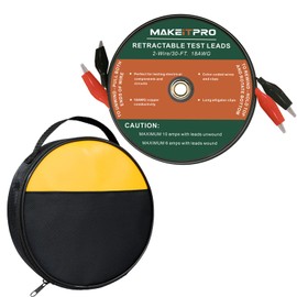 MAKEITPRO Retractable Test Leads 2 Wires 30FT 18AWG Aligator Clips in Reel with Cable Bag for Circuit Connection/Electrical Testing and Troubleshooting