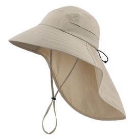 Home Prefer UPF 80+ Sun Hat for Men Women Wide Brim Sun Hat with Neck Flap Summer Safari UV Protection Gardening Fishing Hat Khaki