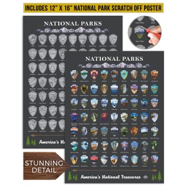 Scratch Off Map of United States + ALL 63 US National Parks Scratch Off Poster (CHARCOAL/SILVER) 85 USA Landmarks Travel Map, 50 State Adventure Maps, Journal Gifts for Travelers by Bright Standards