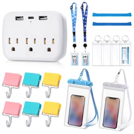 Glenmal 17 Pcs Cruise Accessories Kit Carnival Cruise Luggage Tag Lanyard Power Strip Phone Pouch Magnetic Hook Towel Band(White, Blue, Sail)