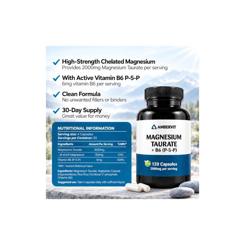 Magnesium Taurate with Vitamin B6 P-5-P – 120 Vegan Capsules