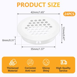 Monsully 24pcs Stainless Steel Ventilation Grille Round Ventilation Hole, 35 mm Ventilation Grille, Furniture Ventilation Grille for Ventilation of Kitchen, Bathroom, Cupboard and Wardrobe (White)