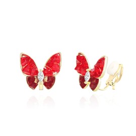 QUKE Butterfly Shape Clip On Earrings Stud Earrings Not Pierced Cat Eye Stone Gold Stud Earrings for Women Girls, Zinc