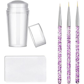 Nail Stamper Nail Art Brushes - French Tip Nail Stamp Clear Nail Art Stamper Jelly with Scraper, 3pcs Nail Pen Brushes, Soft Silicone Stamper Printer DIY French Tip Nail Stamping (3Pcs)