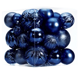 Christmas Ball Ornaments Set（40 pcs）- Hanging Christmas Tree Ball Decorations in 6 Styles and 3 Sizes Shatterproof No Color Fading for Xmas Holiday (Navy Blue)