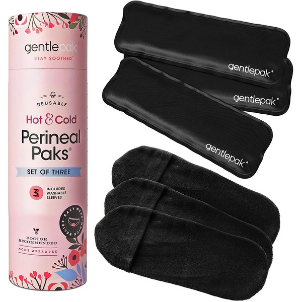 Gentlepak Reusable Perineal Ice & Heat Paks with Washable Sleeves for Postpartum, Pregnancy & Hemorrhoid Pain Relief, Multi Use Kids, Muscle, Vaginal Discomfort (3-Pack)