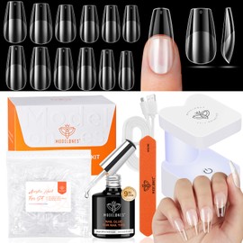 modelones Gel Nail Kit, Gel Nail Tips Medium Coffin Shape, 9-in-One Nail Glue & Portable U V Nail Lamp, 216Pcs 12Sizes Press On Acrylic False Nails Tip Nail Extension DIY Nails Art Gift for Women