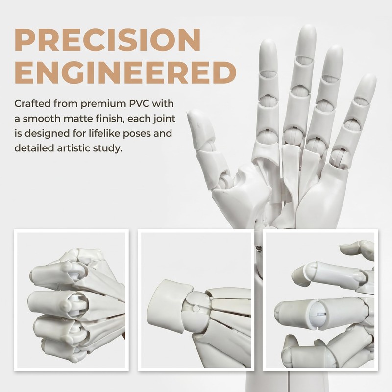 Articulated Hand Model for Drawing 1:1 Size Posable Mannequin Hand