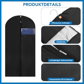 Dntorx Pack of 2 Garment Bags, 120 x 60 cm, Black Garment Bags, Dustproof Garment Bag, Suit Protective Cover with Zip, Garment Cover for Suits, Jackets, Clothing Storage