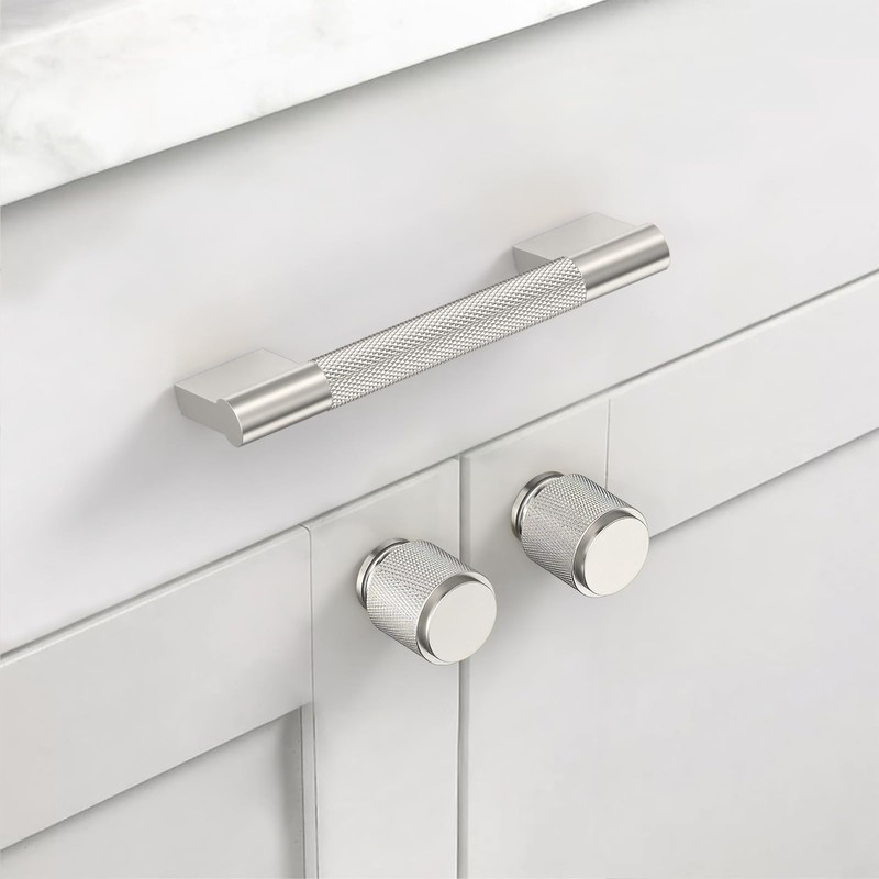 Asidrama 10 Pack 3 Inch(76mm) Brushed Satin Nickel Knurled Kitchen