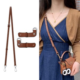 BEUDW Purse Strap Leather Purse Crossbody Adjustable Shoulder Strap for Suitable for Long Champ Handbags (Brown+Silver Hardware)