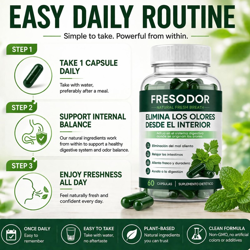 Fresodor para Mal Aliento, Internal Body Deodorizing Supplement with Chlorophyll,
