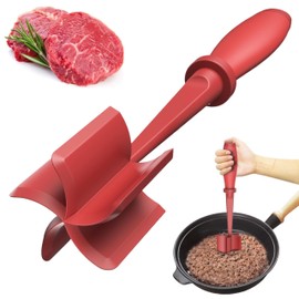 Mince Masher, Ground Meat Chopper with 5-Blade Head, Versatile High-Temp Heat-Resistant Hamburger Beef Masher, Non-Stick Mince Meat Shredder, Nylon Utensil Cookware (Red, 1 Pack)