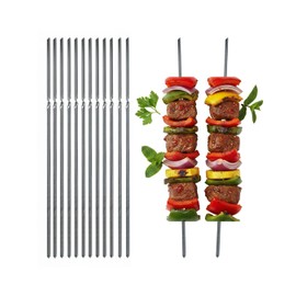 Amig - 10 Spiedini Metallo per Barbecue Fireplus | Spiedini in Acciaio Inox | Bastoncini in Metallo Riutilizzabili | Lunghezza: 30 cm