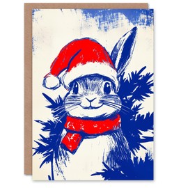 Artery8 Cute Bunny Rabbit With Santa Hat Scarf For Child Kids Xmas Festive Christmas Card