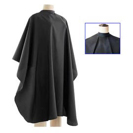 Silicone Neckline Salon Barber Cape, Black, Extra Large, Waterproof Polyester Hair Cutting Cape, Snap Button Collar (Black)