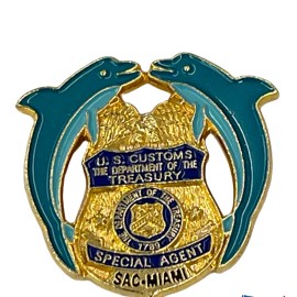 U.S. CUSTOMS SAC MIAMI Green/blue  DOLPHIN Lapel Pin