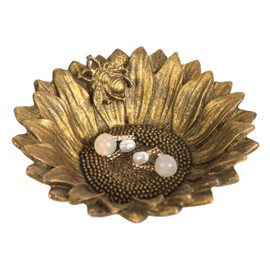 NIKKY HOME Vintage Ring Holder Jewelry Dish, Bee Sunflower Shaped Trinket Display Decorative Metal Tray Classy Birthday Chrismas Gifts for Women Girls, Gold