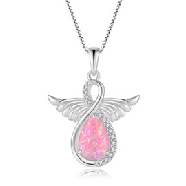 Oskani Angel Wings Necklace for Women Teardrop Pink Opal Necklace 925 Sterling Silver 5A Cubic Zircon Infinity Pendant Jewelry Birthday Gifts for Her